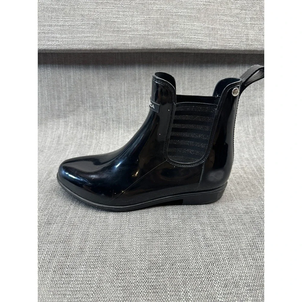 Nautica‎ Cliff Port Womens US 9 Rain Boot Black Rubber Ankle Pull On Cuban Heel
